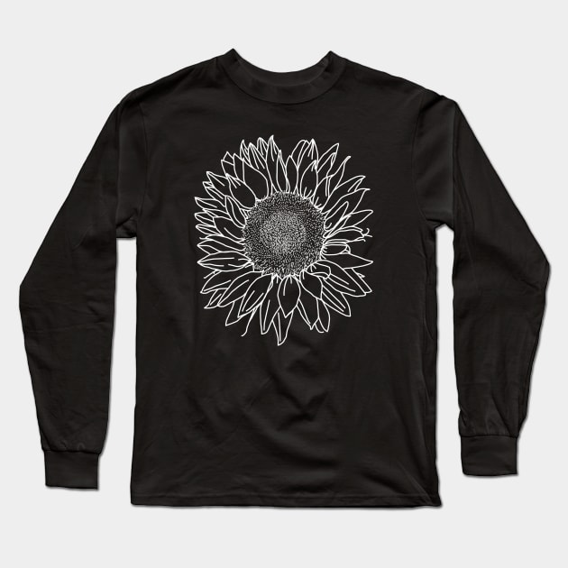 Sunflower White Line Drawing Long Sleeve T-Shirt by ellenhenryart